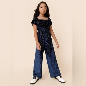 Franki by Francesca’s Velvet Blue Silver Glitter Kids Jumpsuit L